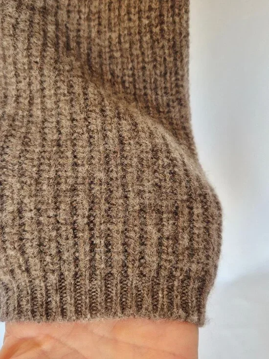 Quince 100% Yak Soft Rib Crew Cardigan Button-Front Heather Brown - Picture 5 of 13